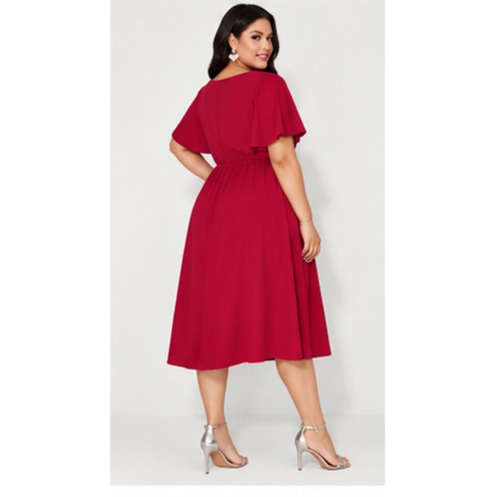 BloomChic Red Bow Cape Sleeve Midi Dress Plus Size 28 5X NWT